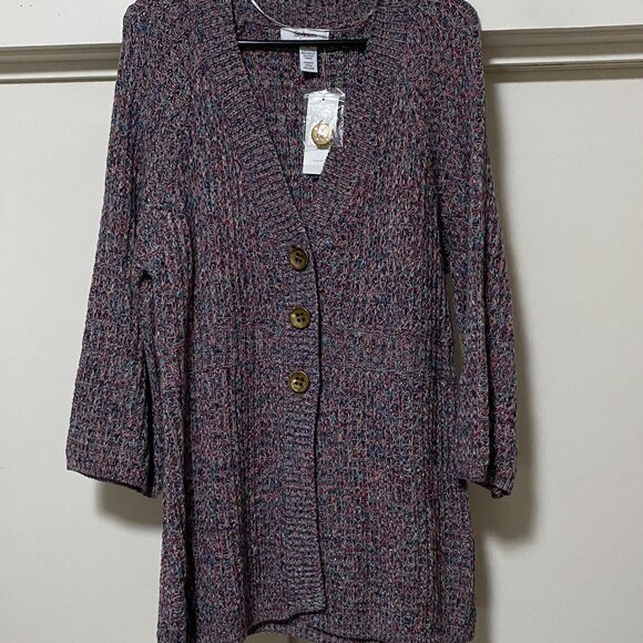 NWT - Style & Co. long sleeve multicolored button-down sweater coat, size XL - Picture 1 of 12